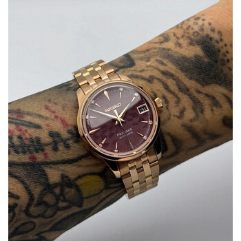 Custom Seiko Mod • Maroon Red Sakura Rose Gold Diamond Presage • 33mm